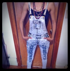 Distressed Denim Style Overalls